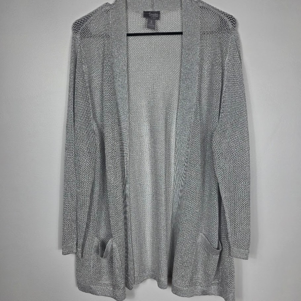 Travelers Collection By Chicos Womens Silver Metallic Knit‎ Cardigan XL Size 3